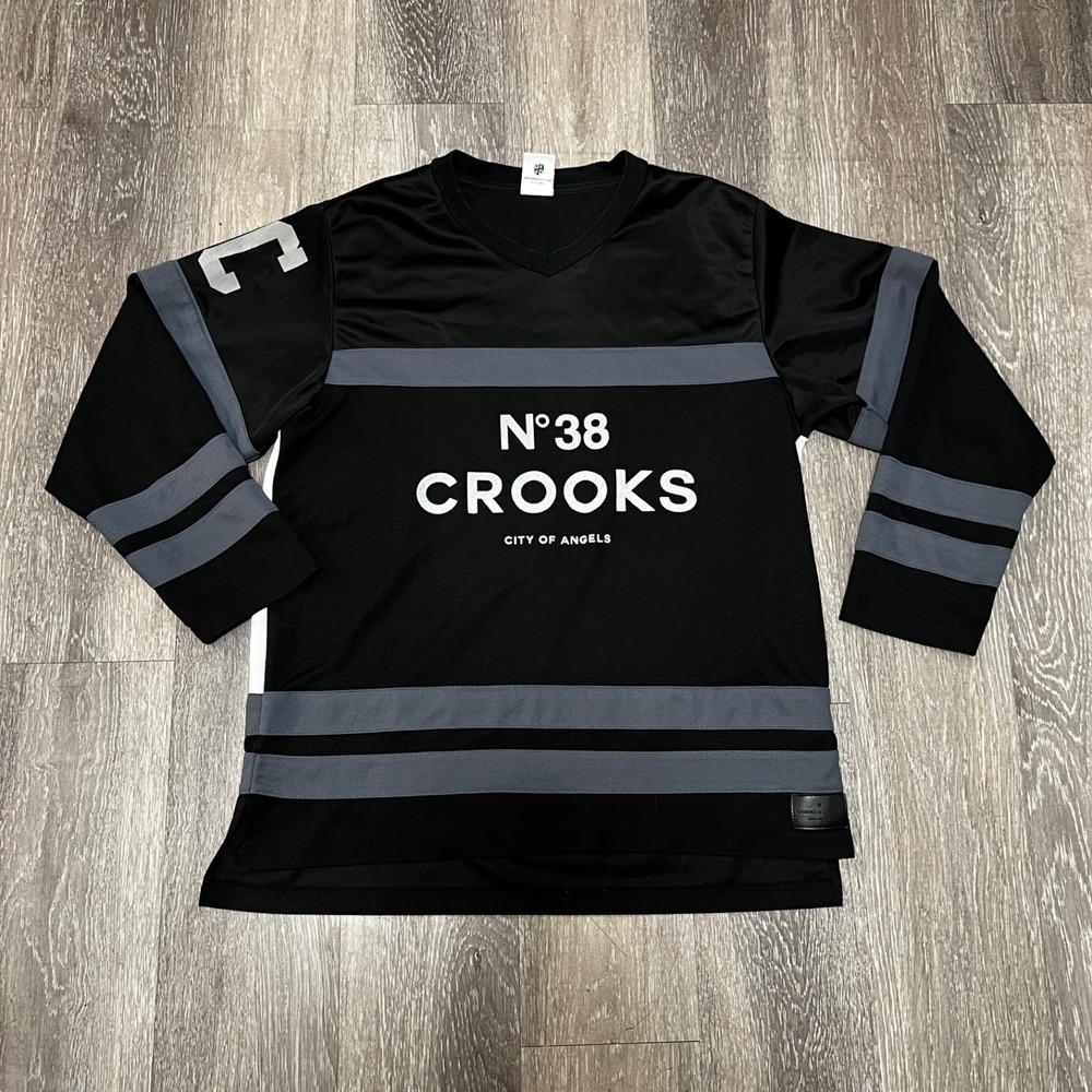 Crooks and Castles Striped Hockey Jersey Shirt Men's Size Small Black Mesh RARE
